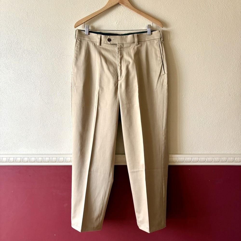 Savane Khaki Trousers Men's 34/29 Cotton‎ Blend Dress Pants Straight Leg Stretch